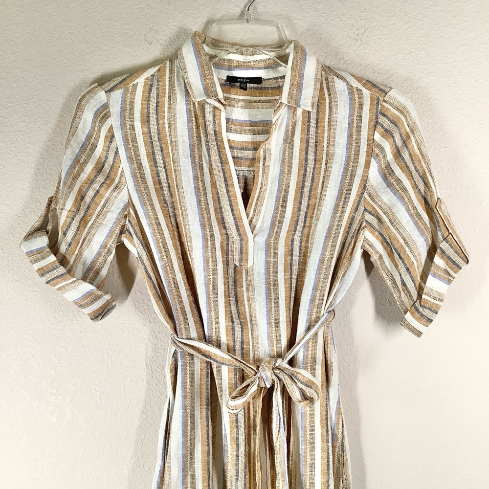 Anthropologie DREW Linen Shirt Dress XS Ollie Stripe Midi Vacation Resort Preppy - Picture 4 of 15